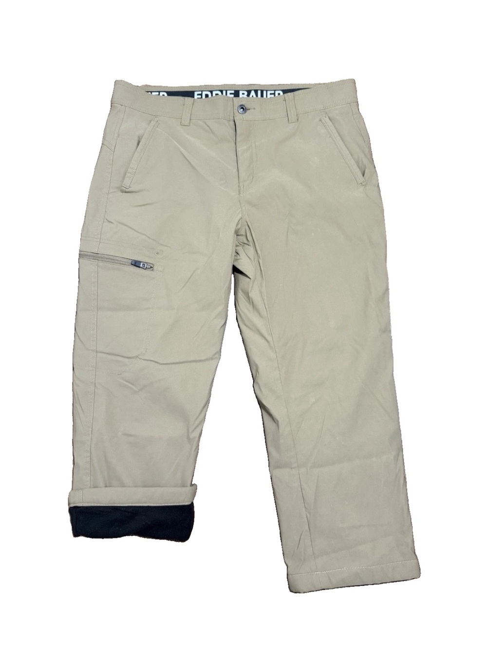 Eddie Bauer Mens Rainier Fleece Lined Tech Pant 34x29 Stretch Beige Outdoor